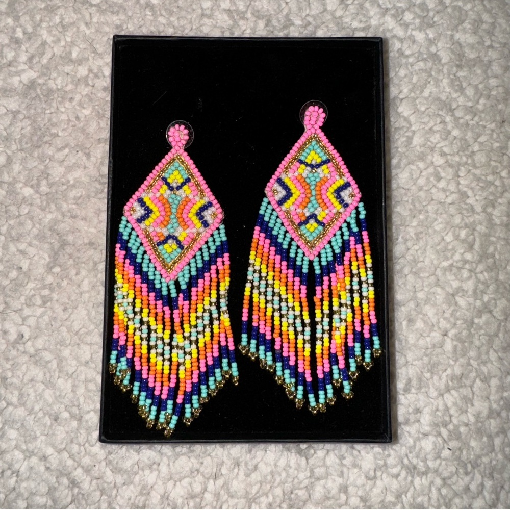 America & Beyond Colorful Beaded Fringe Earrings